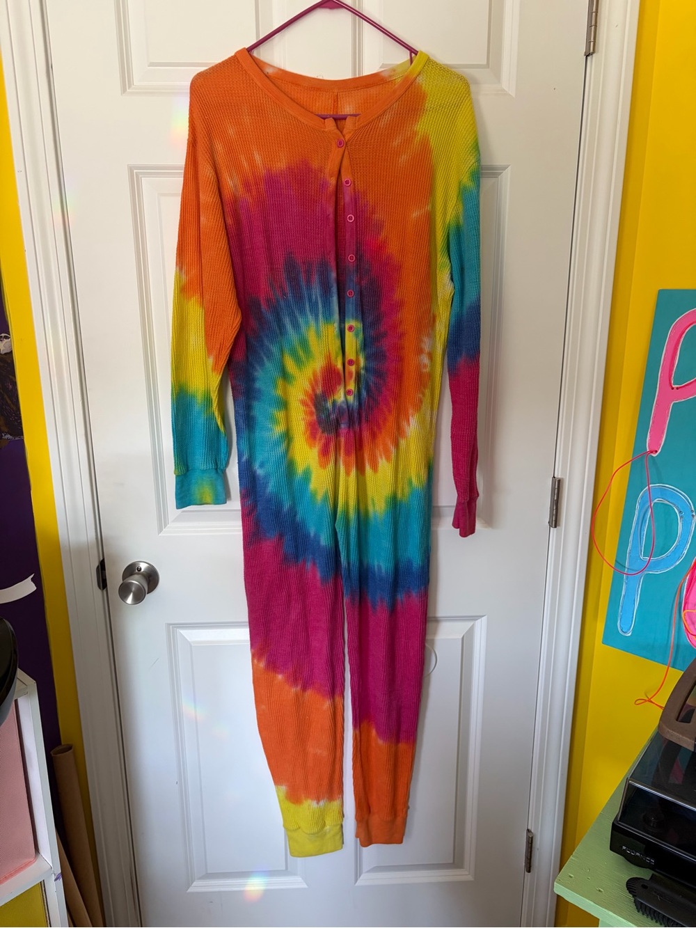 #followme Graphic Thermal Top in Bright Orange Tie-Dye